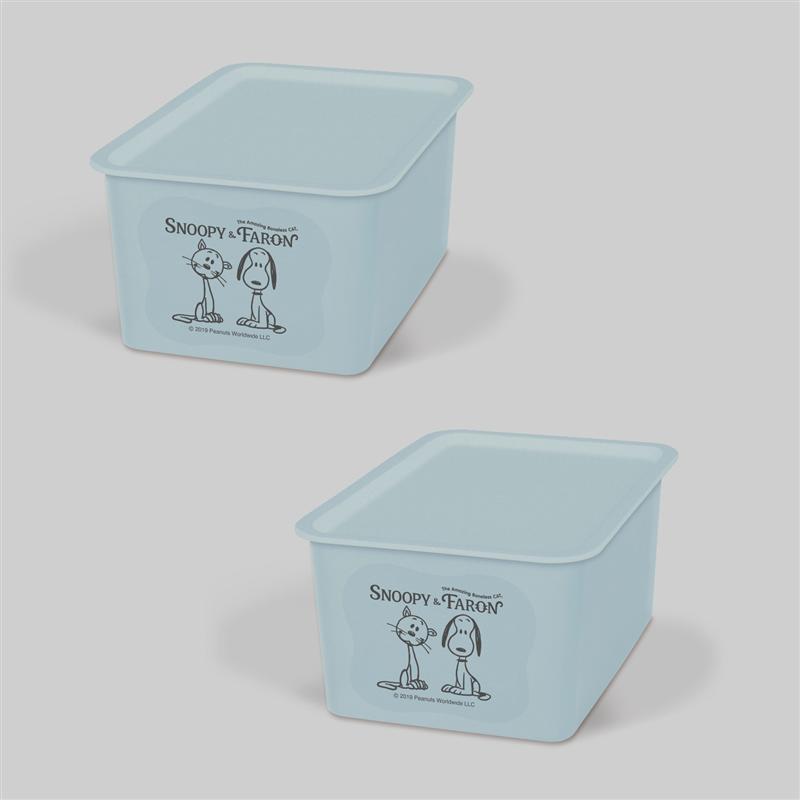 ベルメゾンの「 スヌーピー 」カラーボックスに収納できる フタ付収納ボックス 同色2個セット 「 ライトブルー 」 ◆ 小 ◆ (リビング収納)