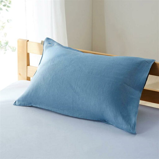 フレンチリネンのフラワー刺繍枕カバー・2枚セット 「アッシュブルー」 ◆ 約43×63cm用 ◆ 