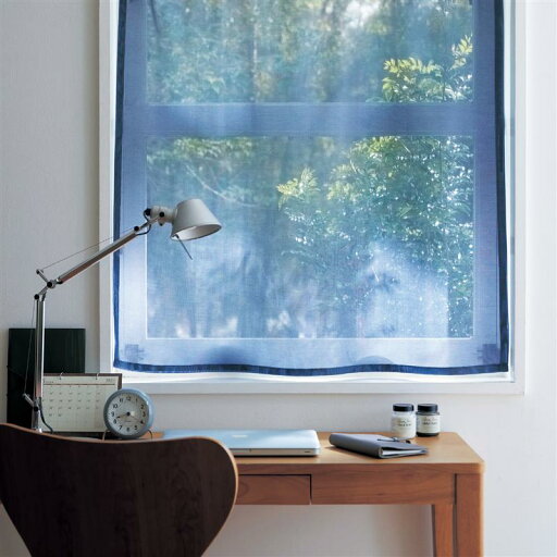 外の景色がよく見える。UVカット・ミラー小窓レースカーテン［日本製］ 「 ネイビーブルー 」 ◆ 約60×90 （1枚） ◆ 
