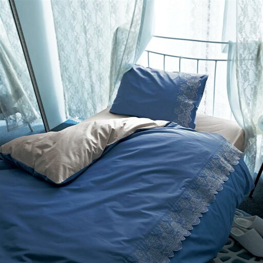 ベルメゾンのスカラップ＆刺繍の綿100％掛け布団カバー ◆ シングル ◆ (布団・寝具)