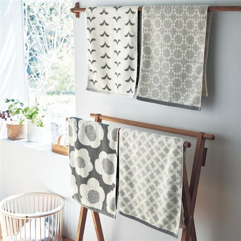 揃えて可愛いシンプル北欧調デザインのフェイスタオル4枚セット(グレー系)「Bタイプ」 