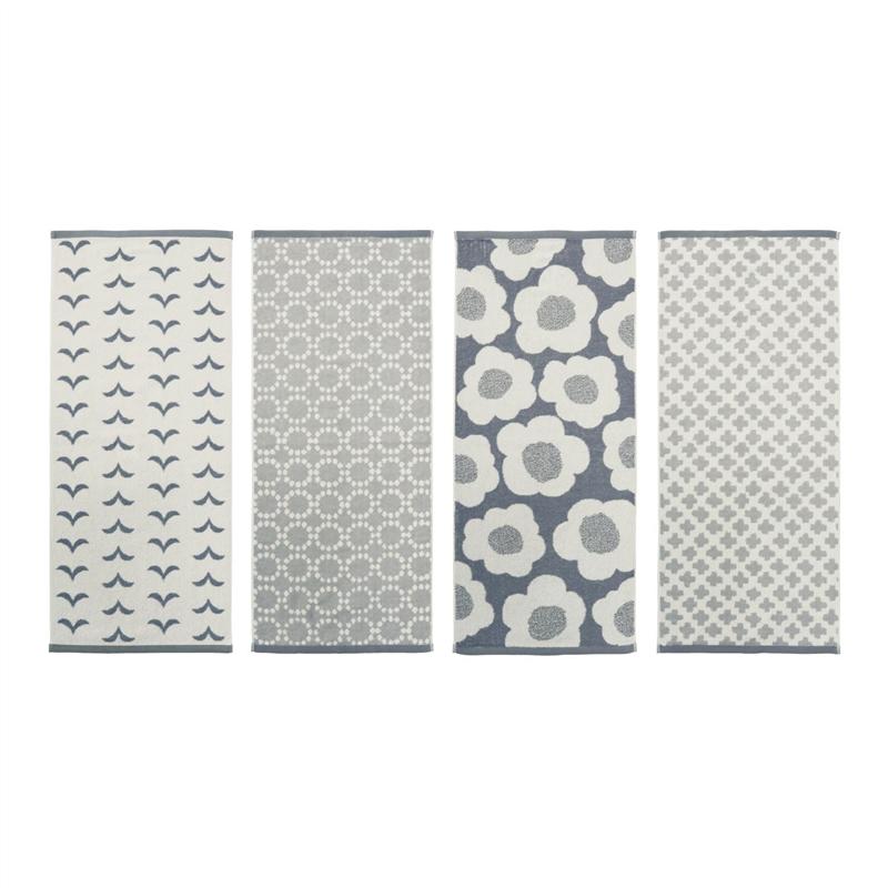 揃えて可愛いシンプル北欧調デザインのフェイスタオル4枚セット(グレー系)「Bタイプ」 