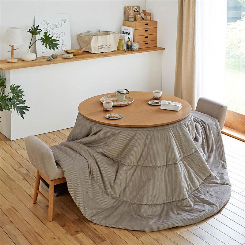 高さ調整 2WAY円形 ダイニングこたつテーブル | 直径100cm 高さ40cm 継ぎ脚時:高さ70cm | 木製 インテ..