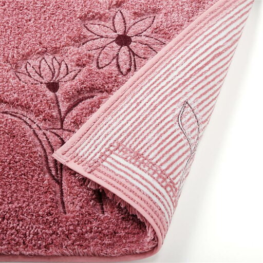 お花の刺繍が可愛いトイレマット（単品） 「 レッド ベージュ 」◆ 裾ロングマット・フタカバーなし ◆ 