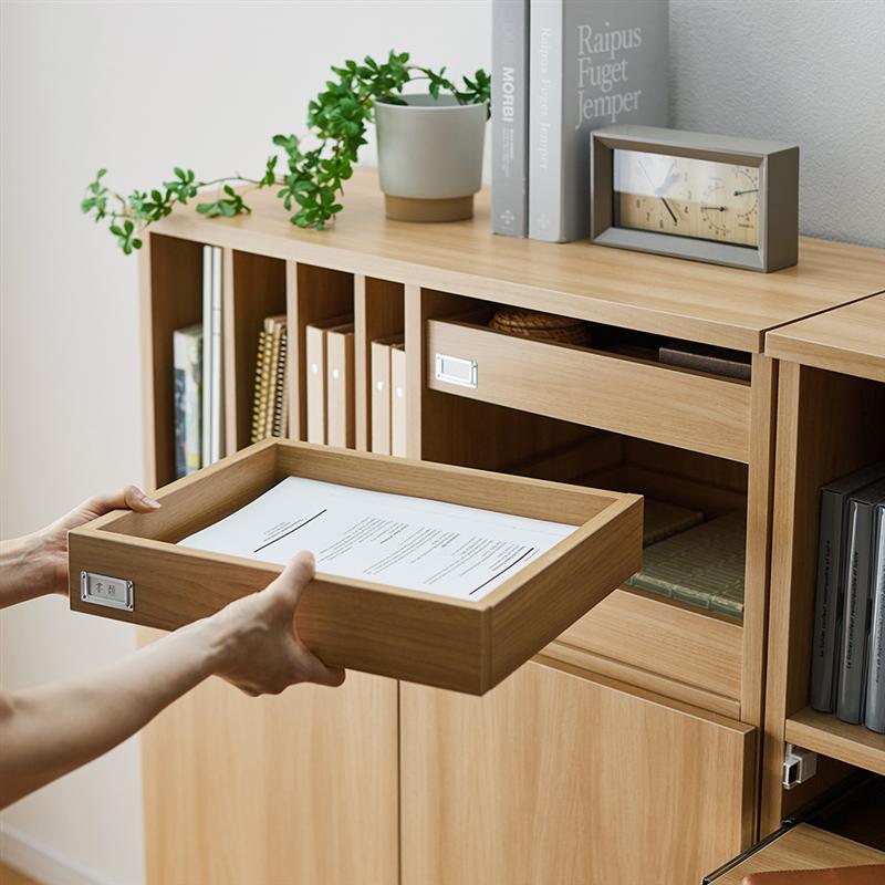 整理しやすい ミドルハイ キャビネット パソコンデスク ◆ B: 引出しタイプ / C: パソコンデスク 幅80cm 奥行35cm 高さ115cm デスク面高72cm) | 木製 リビング チェスト キャビネット リビングボード サイドボード 棚 新生活