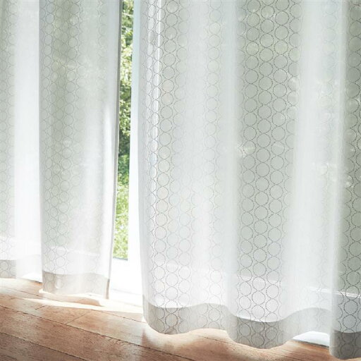ベルメゾンの刺し子デザインのUVカット・遮熱・遮像レースカーテン[日本製] 「 約100×133(2枚) 約200×108(1枚)▲ 」(1枚あたりの幅×丈(cm))(カーテン・レース)