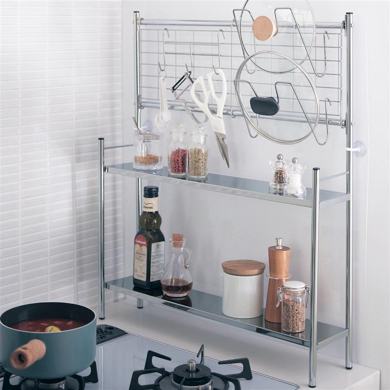 【店内ほぼ全品P10倍!~11/27(木) 01:59】ベルメゾン コンロサイド棚付ネットパネル付ラック 「 約55 」(タイプ)◇ キッチン収納 収納 キッチ...