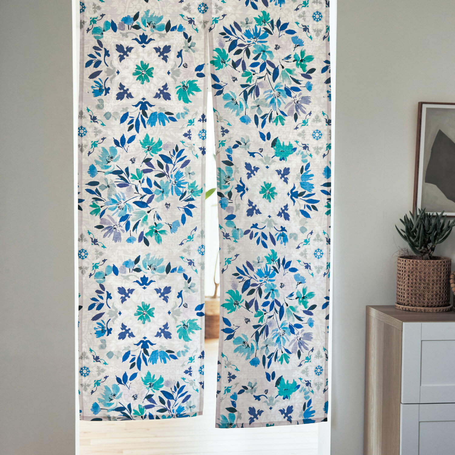 【SALE★期間中20%OFF】ベルメゾン エレガントな両面プリントのれん(オーナメントフラワー) ◆約85×150 ◆◇ ファブリック カフェカーテン のれん...