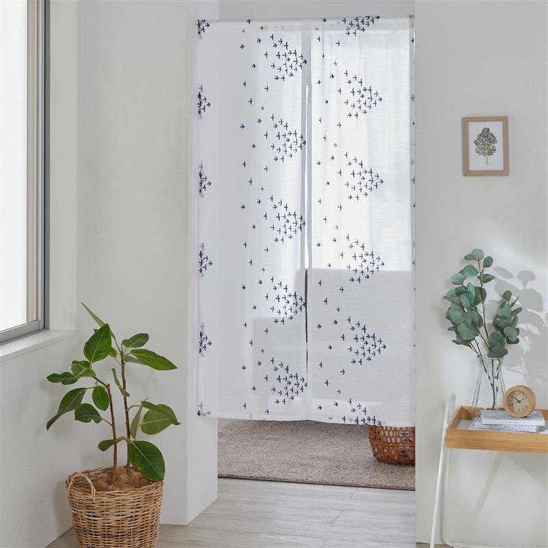 【SALE★期間中10%OFF】ベルメゾン 鳥モチーフ刺繍ののれん◇ ファブリック カフェカーテン のれん 暖簾 仕切り 目隠し カーテン 新生活 ◇