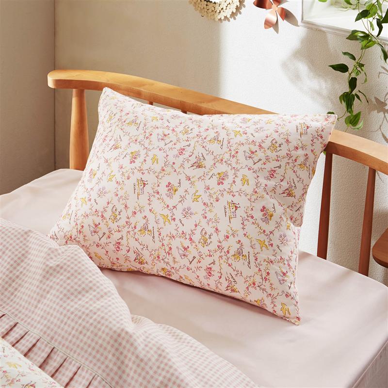 ベルメゾンのフラワー柄の綿素材を使ったファスナー式枕カバー ピンク 「 ピンク サックス 」(布団・寝具)