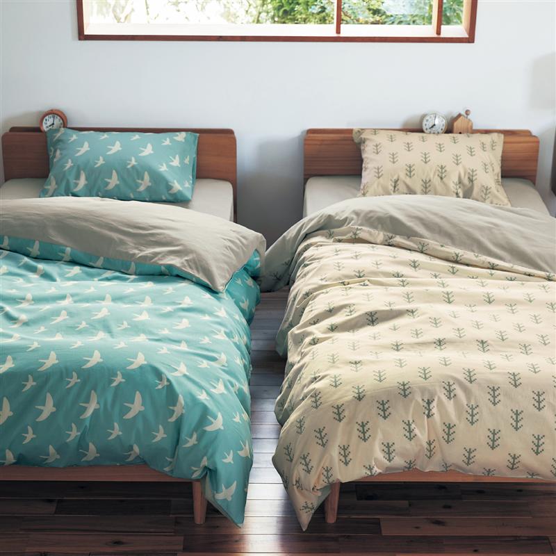 ベルメゾンの北欧調デザインの掛け布団カバー 「 ペールグリーン（ツバメ） 」(布団・寝具)