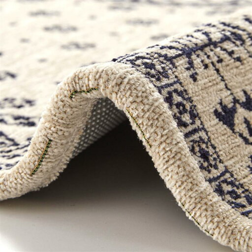バンダナデザインのゴブラン織りすべりにくい玄関マット 「 アイボリー ブルー 」◆ 約50×80 ◆(cm)