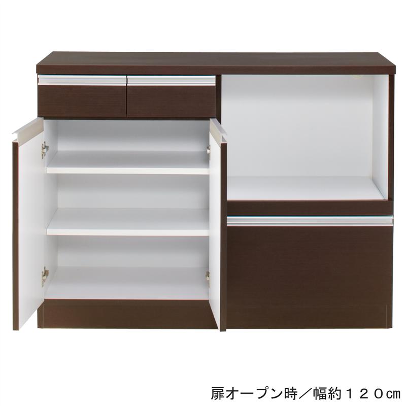 ［日本製］シンプルデザインのキッチンカウンター（完成品） 「 ブラウン ホワイト 」◆ 120 ◆(幅(cm))