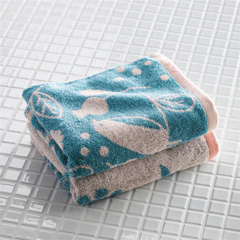 [2柄セット] ミニラボ かわいい ジャカード フェイス タオル リサイクル綿15％ブレンド | 34cm × 80cm | お風呂 風呂 バス タオル たおる 日用品 新生活