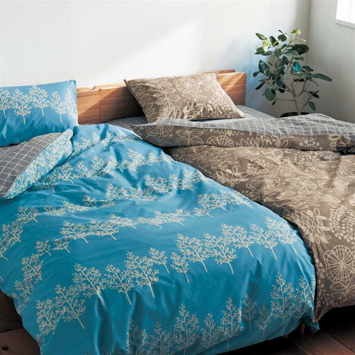 ベルメゾンの北欧調デザインの綿素材を使った掛け布団カバー「 ベージュ系 ブルー系 」 (布団・寝具)