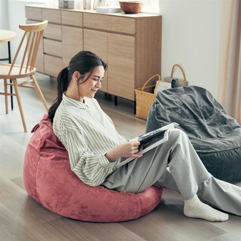 カバーが洗える ビーズクッション | 幅60cm 奥行68cm 高さ56cm | スエード調生地 カバー洗濯機OK シンプル おしゃれ モダン スツール ソファ ソファー オットマン 椅子 イス いす 一人暮らし 家族 ファミリー