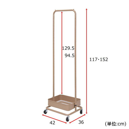6色から選べる！キャスター＆バスケット付きハンガーラック 「ライトナチュラル モスグリーン スモーキーピンク グレー ダークブラウン ホワイト」
