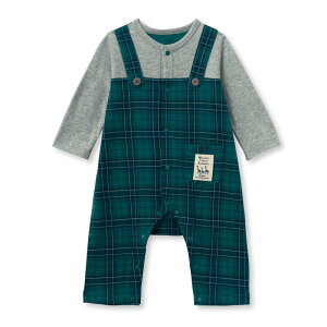 【ベルメゾン】 サロペット風前開き カエル ロンパース 「グリーン系チェック」 ◆ 60 70 80 ◇ ベビー服 男の子 女の子 ベビー用品 ベビー肌着 出産祝い ギフト プレゼント カバーオール 秋冬 長袖