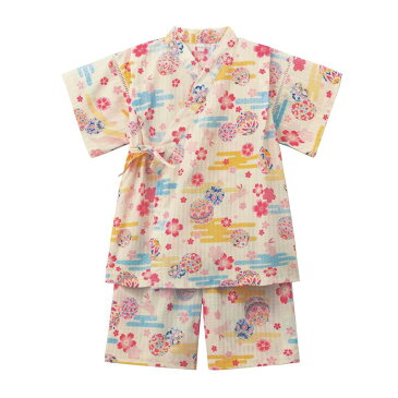 【ベルメゾン】 甚平 スーツ 「オフホワイト(手鞠花柄)」 ◆ 80 90 100 110 120 130 ◆◇ 子供服 子供 服 子供用品 ガールズ 女の子 子供用 浴衣 甚平 夏祭り 和服 ◇