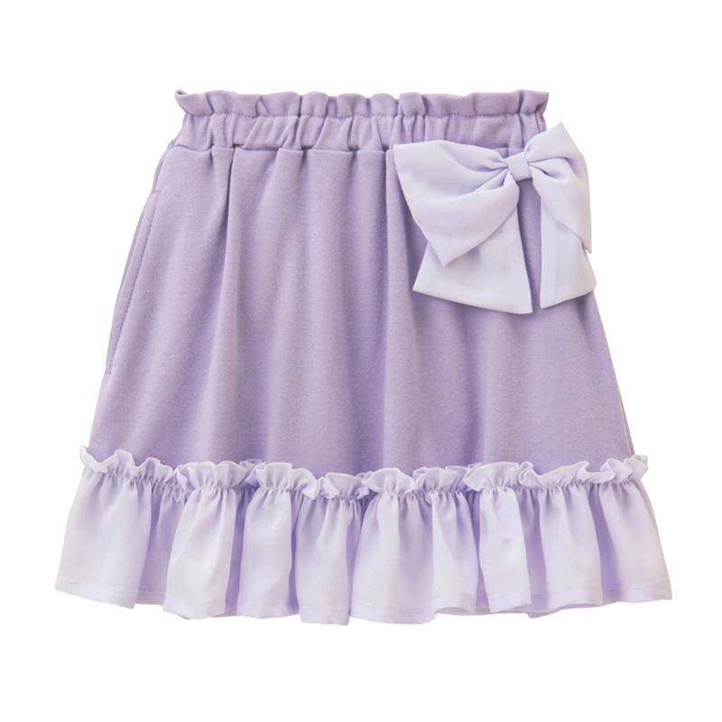 【ベルメゾン】 リボン カットソー フリル スカート 「ラベンダー」 ◆ 140 150 ◆◇ 子供服 子供 服 通園 通学 登校 小学校 保育園 幼稚園 ガールズ 子供用 スカート