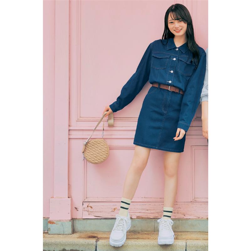 【ベルメゾン】 ベルト付き デニム ミニワンピース ◆ 135-165 ◆ ◇ 子ども 子供 キッズ KIDS 子ども服 キッズ服 服 ワンピース ワンピ パペル ラピス Papel lapiz ◇のサムネイル