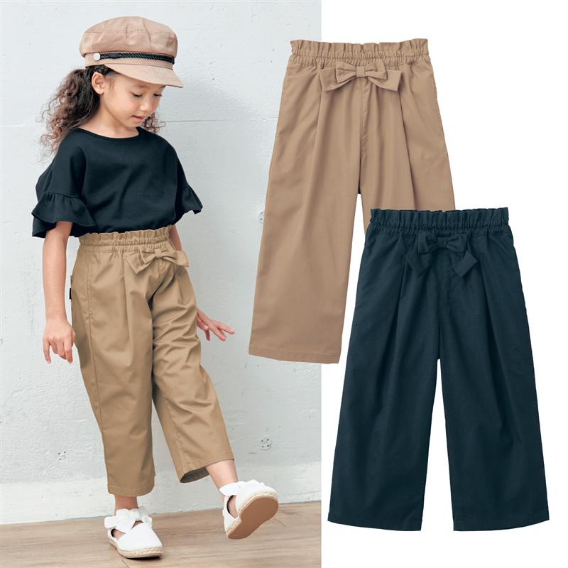 【 ベルメゾン】 子供服 リボン付きワイド パンツ ◆ 90 -130 ◆ ◇ 子ども 子供 キッズ キッズ服 服 ボトム パンツ 七分丈 パンツ 七分丈 ◇ ジータ GITA