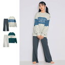 【ポイント5倍! 5/16 09:59迄】配色切替えオーバーサイズ長袖Tシャツ&ゆるフレアパンツ綿素材パジャマ ◆ 140-160 ◆ ◇ 子ども 子供 キッズ...
