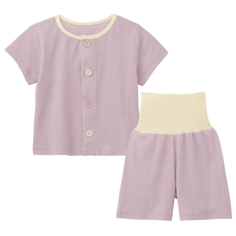 メッシュ素材で快適！ 腹巻付 前開き 半袖 パジャマ ◆80-95◆ ◇ 春 夏 男女兼用 ベビー ベビー服 ルームウェア ベビーパジャマ 部屋着 通園 保育園 おしゃれ かわいい ニュアンスカラー 男の子 女の子 ベルメゾン 2