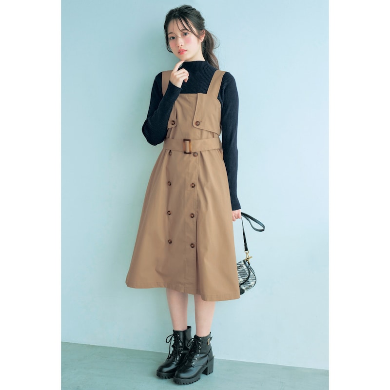 ガールズ 共布ベルト付き トレンチ風 ジャンスカ ◆ 135~165 ◆ ◇ ジュニア ティーン 子ども 子供 キッズ KIDS 子ども服 子供服 キッズ服 服 ジャンパースカート サロペットスカート おしゃれ かわいい 小学生 中学年 高学年 中学生 ベルメゾン ◇ 23D