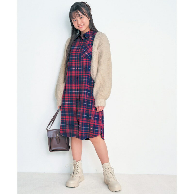 チェック柄 シャツワンピース ◆ 135-165 ◆ ◇ ジュニア ガールズ 秋 冬 ティーンズ 子ども 子供 キッズ ..