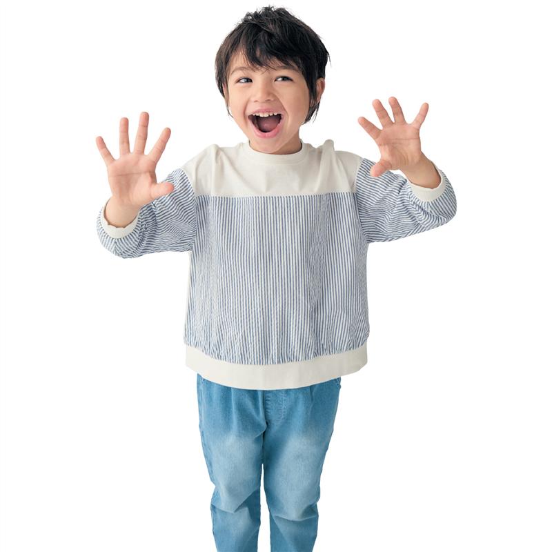 【ポイント5倍! 4/28 09:59迄】べルメゾン ジュニア 長袖 ストライプ ドッキング Tシャツ◆ 140 - 160 ◆ ◇ 男女兼用 子ども 子供 キッズ KIDS 服 トップス 長袖Tシャツ カットソー 男の子 女の子 男児 女児おしゃれ シンプル 通学 小学生 中学生のサムネイル