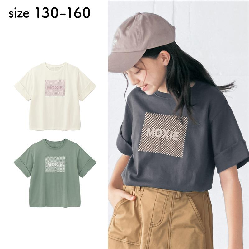 【ベルメゾン】 子供服 ガールズ　バックスリット 半袖 ロゴ Tシャツ ◆130-160◆ オフホワイト スモークグリーン チャコール ◆◇ 子ども 子供 キッズ キッズ服 服 トップス Tシャツ 女の子 22SSのサムネイル