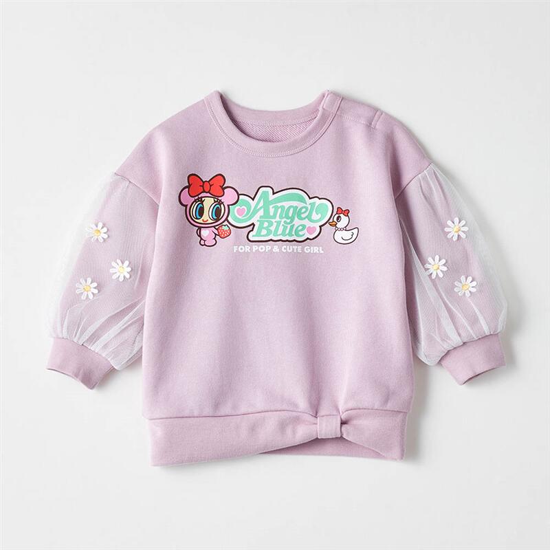 【エンジェルブルー】 花レース 袖チュール 裏毛 スウェットシャツ ◆ 80 90 100 110 120 ◆ ◇ ベビー ベビー服 トップス スウェット 服 女の子 春 秋 冬 かわいい おしゃれ ベルメゾン ◇[2511cp] 2