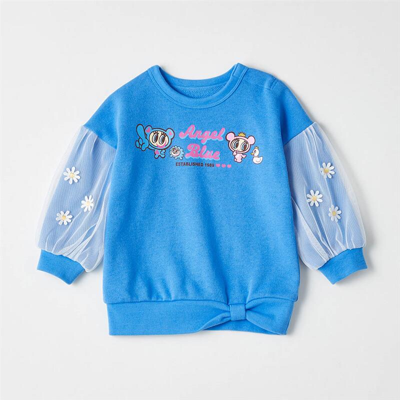 【エンジェルブルー】 花レース 袖チュール 裏毛 スウェットシャツ ◆ 80 90 100 110 120 ◆ ◇ ベビー ベビー服 トップス スウェット 服 女の子 春 秋 冬 かわいい おしゃれ ベルメゾン ◇[2511cp] 3