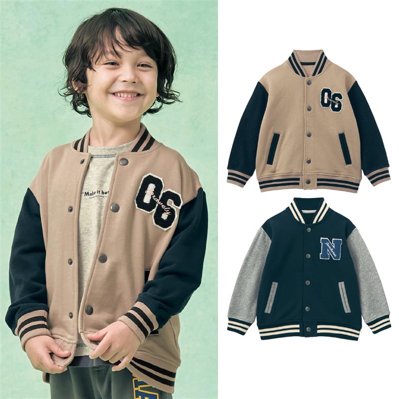 【ベルメゾン】 子供服 サガラ刺繍 ワッペン 裏毛 スタジャン ◆ 90 100 110 120 130 ◆ ◇ 子ども 子供 キッズ キッズ服 服 アウター 上着 ジャケットのサムネイル