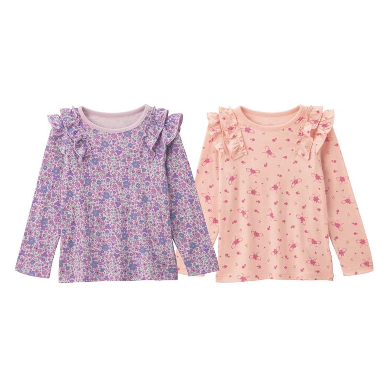 【ベルメゾン】 子供服 肩フリル 花柄 長袖 Tシャツ 2枚セット ◆ 140 150 ◆ ◇ 子ども 子供 キッズ KIDS 子ども服 キッズ服 服 トップス Tシャツ カットソー ◇