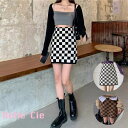 タイトスカート ミニ セクシー レディース 黒 ブラウン グレー チェック柄 ストレッチ ジャカード チェック スカート ミニスカート 台形スカート ブロックチ...