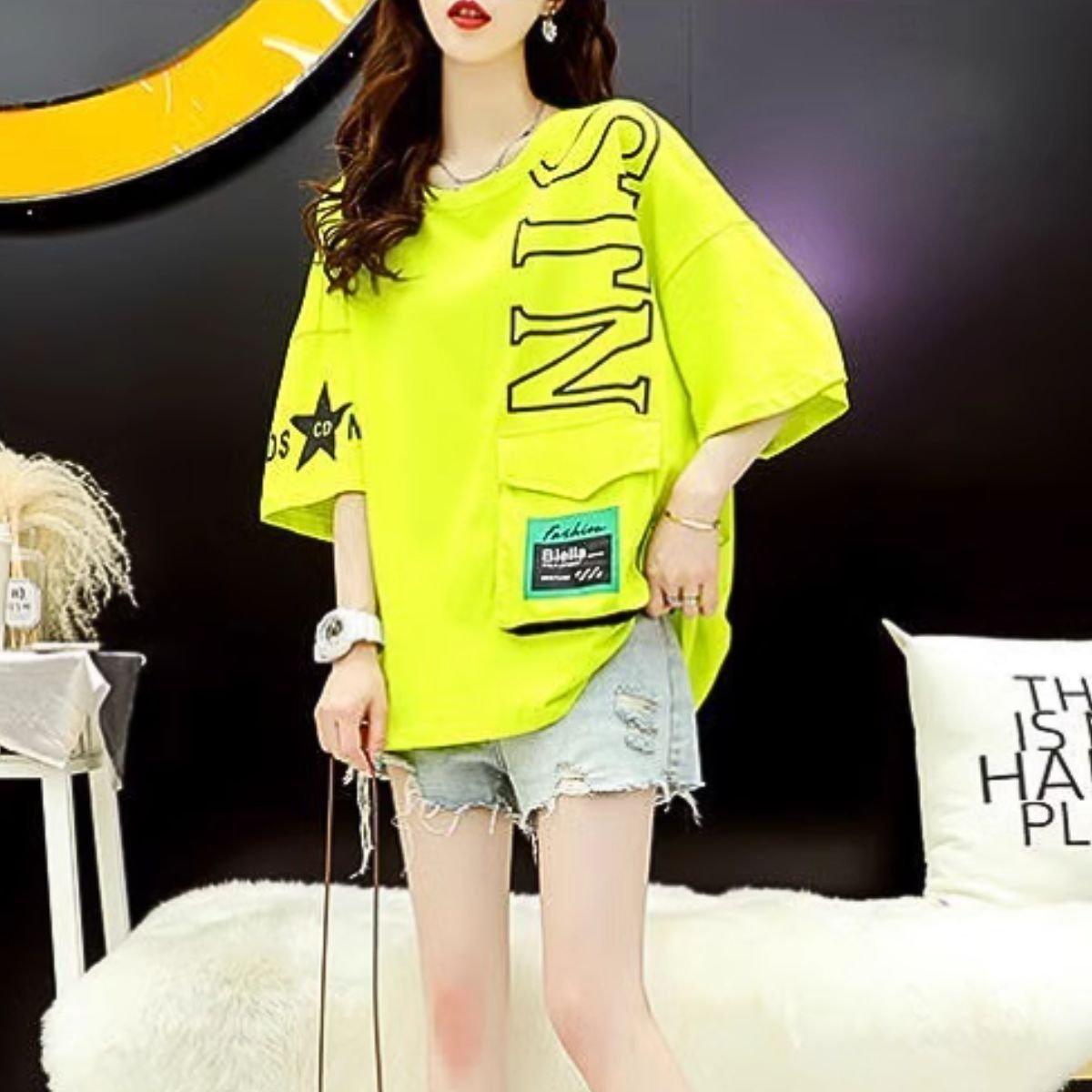 楽天市場】ネオン（カラーグリーン）（Tシャツ・カットソー｜トップス 