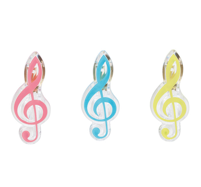 ト音記号クリップ　新色パステルカラー 全3種類【CL-18N/GC】ピンク/ブルー/ライムグリーン　MADE IN JAPAN ナカノミュージッククリップ　music clip〈15個迄メール便対応可能〉のサムネイル