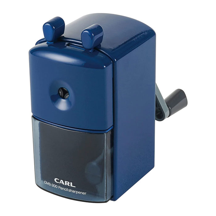 カール/CARL 手動鉛筆削り ブルー【CMS-300-B】ワンタッチ折れ芯詰まり解消ボタン ハンドル外れ防止ロック ムダ削り防止機能付 ▼配送方法:宅配便▼