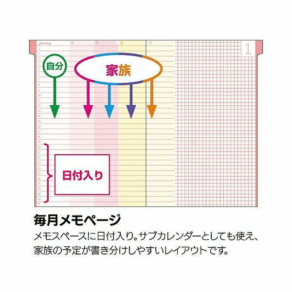 2023年版 A5 家族手帳 L 薄型　ボタニカル・ピンク 065SHC クツワ 本体サイズ H221×W156×D6mm 見出し補強シール付き 外ポケット付き 日曜始まり 2022年12月始まり 六曜入 KUTSUWA【メール便のみ送料無料】