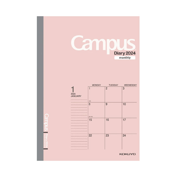 2024年版 セミB5 キャンパスダイアリー ピンク ニ-CMP-B5-24 本体サイズ H252×W179mm 月曜始まり 2023年12月始まり マンスリータイプ（ニCMPB524）コクヨ CampusDiary KOKUYO【メール便のみ送料無料】のサムネイル