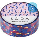 貼ってはがせる透明フィルム素材のマスキングテープ 「SODA(ソーダ) 透明マスキングテープ」※金箔押しタイプ 幅15mm×長さ4m パターン CMTH15-002 4971660056453 ●本体寸法：W42×H15×D42mm ●本体重量：10g ●カラー：パターン ●テープ幅：15mm ●仕様：1本4m巻 ※金箔押しタイプ 透明度の高いフィルム素材を使用しています。下地の色を生かして貼ったり、複数枚を重ねて貼っても透明感を楽しむことができます。弱粘着のノリを採用しているため貼ってはがすことができ、DIYや手帳づくりなどのこだわりたい場面でも安心して使用できます。また、ロール状で裏紙が付いていないので、使うたびに裏紙を剥がしたりゴミを捨てたりする手間なく、手軽に使うことができます。テープの幅は10mm、15mm、20mm、30mmの4サイズ展開です。 　 ■色鮮やかな印刷、重ねて貼っても美しい透明感 透明度の高いフィルム素材のため、アクリルケースやガラスなど透明な素材と組み合わせることで透け感を生かしたアレンジが可能です。また和紙素材と組み合わせてもデコレーションの幅が広がります。メタリック素材に貼って下地の色を活かしたり、テープ同士を重ねて貼ったりすることで和紙とは違う表情のデコレーションも楽しめます。 　 ■貼ってはがせる弱粘着素材 貼り直しができる弱粘着のノリを採用しているため、こだわったデコレーションをしたい手帳づくりやDIYなどのシーンでも気軽に使用できます。 スムーズにはがすコツは、テープの端から“できるだけゆっくりめくる？！そうです ■すぐに使えてゴミが出ない、裏紙なしタイプ 裏紙のないタイプのため、剥離紙をめくる手間がなく手軽に使用することができます。また、ゴミも出ないため後片付けも簡単です。テープをカットするときはハサミやカッター以外に、テープディスペンサーもお使いいただけます。 15mm幅ラインナップ すべてのSODAはこちらから 貼るものによって様々な表情を楽しむことができます 組み合わせ次第で使い方がどんどん広がるSODA。 和紙のマステとはひと味ちがう、透明ならではのデコレーションをぜひお試しください ●トラベル用の詰め替えボトルやアクリル素材の収納ケースなど、透明素材のものに貼ることで、クリアな質感を最大限に活かしたデコレーションができます。テープが透明なので、中身が隠れないのもうれしいポイント。SODAならではの、光が当たったときにできるカラフルな影もお楽しみください 他にも透明のスマートフォンケースとSODAの組み合わせもおすすめです。気分に合わせてテープを貼り替えるだけで、いつでも着せ替えを楽しむことができます。 ●手帳の白地を活かしたデコレーション SODAのデザインは全部で24種類！貼りつけたものに馴染みやすいデザインを使うと、手帳の地の色に溶け込んでいくようなデコレーションが楽しめます。 数種類のテープを組み合わせて、ページの中で景色のように貼るのもおすすめです。 ●写真やカードのフレームに 写真やカードを囲うように貼るとフレームのような仕上がりに。写真の上にイラストが描かれているような、透明ならではの新鮮なデコレーションに。 貼ってはがせる素材を使用しているのも嬉しいポイントです。 ●この商品はPET素材のマスキングテープです。 ●肌に貼るご使用はお避けください。 ●テープを切る際は、ハサミやテープカッターをお使いください。 ●テープをはがす際は、端からゆっくりとはがしてください。 ●テープの上から文字を書く際は、油性ペンをお使いください。 ●接着面の材質や環境により、貼りつかない場合があります。 ●貼りつける対象によって、ノリが残ったり表面を傷める恐れがあります。 ●テープを貼り付けたまま高温で放置すると、はがれの原因となる可能性があります。 ●直接日光の当たる場所や、高温多湿の場所での使用または保管はしないでください。 ●改良の為、仕様などが予告なく変更となることがありますのでご了承ください。 ●商品の色は撮影、モニターなどの関係で実際の色とは異なって見えることがあります。 #SODA透明マステ #ヒトトキ文具 #透明マステ #マスキンク&#12441;テープ #マステ沼 #マステデコ #マステ活用 #マステ帳 #シール沼 #シール好き #シール集め #手帳の中身 #手帳タイム #手帳時間 #手帳術 #手帳テ&#12441;コ #文房具 テープカットに 文字を書くとき