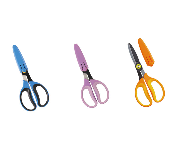 学童工作はさみ【SS116】右手用:ブルー/パープル 左手用:イエロー ワンタッチキャップ付き 紙・工作用 SS106後継 ベルマーク運動参加商品 キッズデザイ...