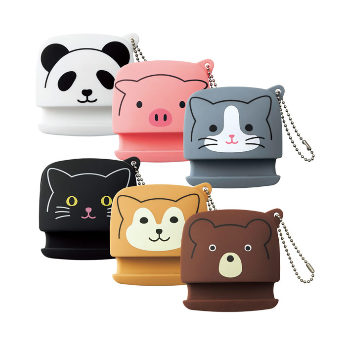 イヤホンホルダー【A-7713】全6種類　SMART FIT PuniLabo （A7713）1クマ・2シバイヌ・3クロネコ・4ハチワレネコ・5ブタ・6パンダ　イヤホンケース/スマホスタンド/ミニポーチ/ケース/バッグ/アニマル/動物/シリコン/シリコーンゴム/リヒト/LIHIT LAB. プニラボのサムネイル