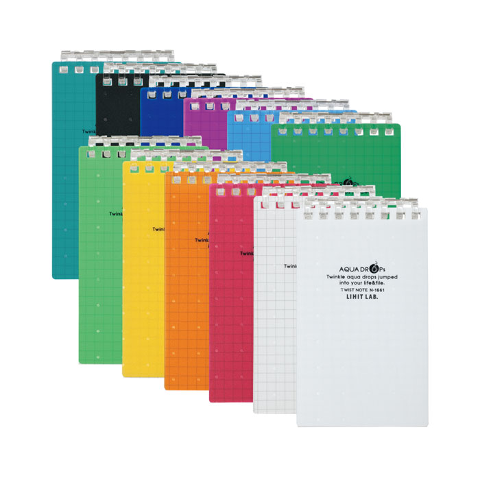AQUA DROPs ツイストノート メモサイズ【N-1661】8穴 5mm方眼罫 専用リーフ40枚入り 全12色 白(不透明)・乳白・赤・橙・黄・黄緑・緑・青...
