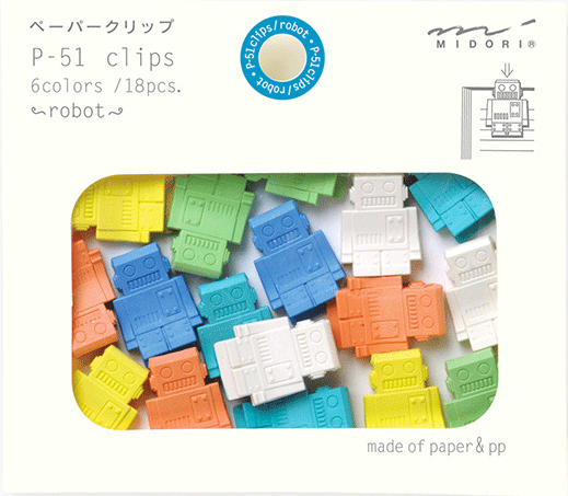 P-51クリップス ロボット柄 43322 ペーパークリップ P-51clips 6colors/18pcs. made of paper&pp P51クリップ...