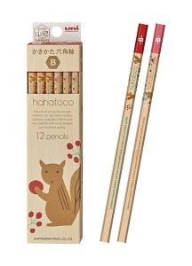 hahatoco(ははとこ)　かきかた鉛筆　六角軸　12本（12pencils)　軸デザイン：リス＆家　紙箱　uni　【名入れ不可】　K5621　三菱鉛筆　5621 6角 HT02 赤