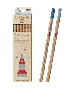 hahatoco(ははとこ) かきかた鉛筆 六角軸 12本(12pencils) 軸デザイン:ヨット&ロケット 紙箱 uni 【名入れ不可】 K56222B 三菱鉛筆 5622 6角 HT02 青
