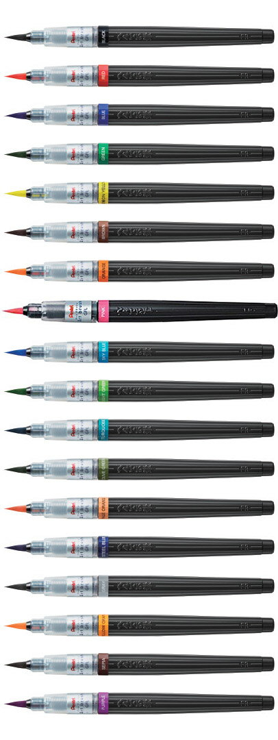 アートブラッシュ 筆ペン Art brush カートリッジ式 XGFL 全24色 毛筆タイプ カラー筆ペン 本体 単色 パック入り 水性染料カラーインキ 筆ぺん ふでぺん 詰替カートリッジ：XFR ぺんてる Pentel 【メール便対応可能】